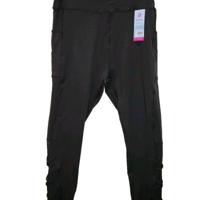 Pop Fit Womens Black High Rise Leggings W Pockets Headband POP2218-20 Size L